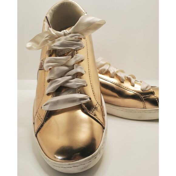 Kate Spade Keds Ace Leather Specchio Sneakers 8.5 Rose Gold WH60099 Ribbon Laces - Picture 3 of 10